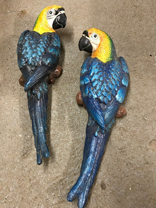 CAST IRON PAIR OF WALL MOUNT BLUE PARROT