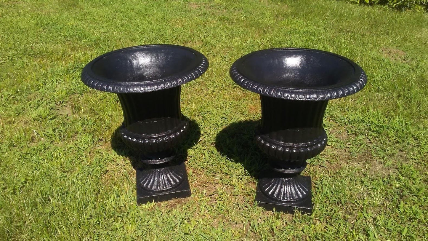 Cast Iron - Pair Short Black Urns